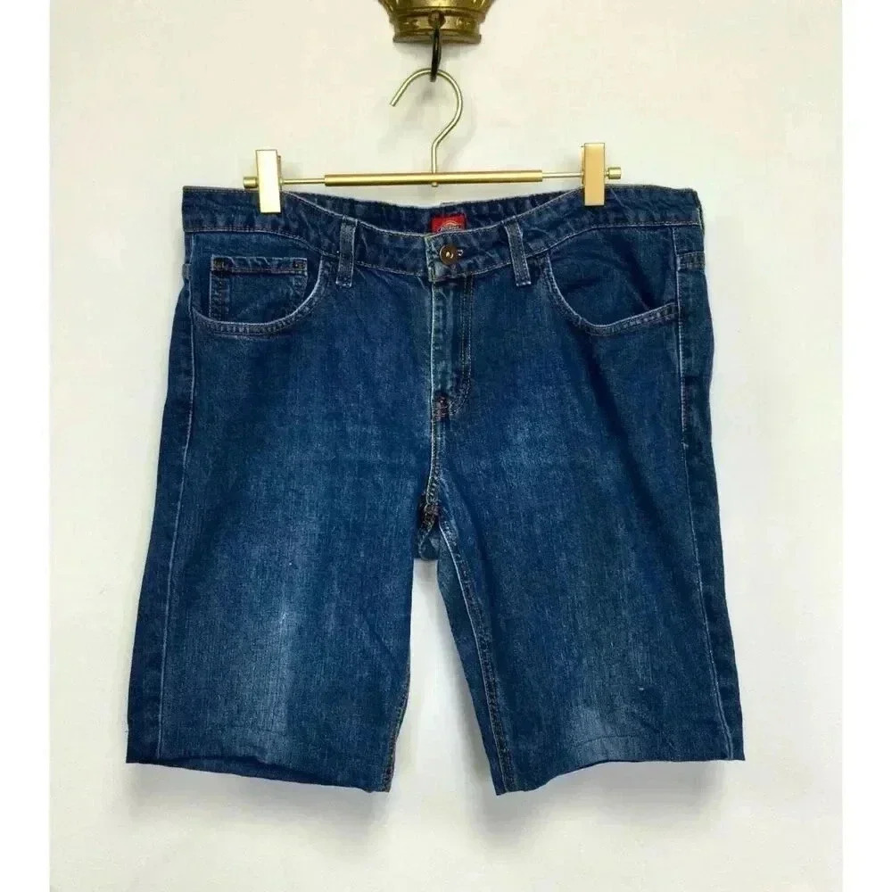 Vintage Dickies Women's Blue Denim Jean Relaxed Stretch Bermuda Shorts‎ Size 8